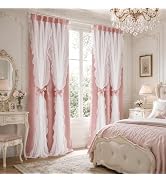 PONY DANCE Pink Blackout Curtains with Ruffle Sheer Overlay for Girls Room, Elegant Princess Doub...