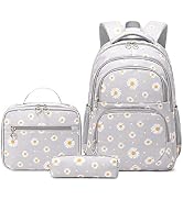LAMOGRAFY 3Pcs Daisy Printed Kids Backpack Girls School Bookbag Set Elementary Students Daypack w...