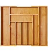 BAMEOS Utensil Drawer Organizer, Cutlery Tray Desk Drawer Organizer Silverware Holder Kitchen Kni...