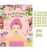 PLULON Spa Party Games, Pin The Cucumber Facial on The Girl's Eye with 48 Cucumber Stickers for K...