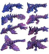 YVBBHE 8 Pcs 3D Printed Fidget Dragons with Eyes Toy Set, Small 3D Prints Animal Models for Execu...