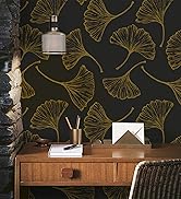 CiCiwind Black Wallpaper Peel and Stick Wallpaper Gold Ginkgo Leaves Contact Paper 17.3In×118In R...
