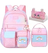 Jcobvig 3Pcs Kids Backpack For Girls,Cute Rainbow Student School Backpack With Lunch Bag Pen Bag ...