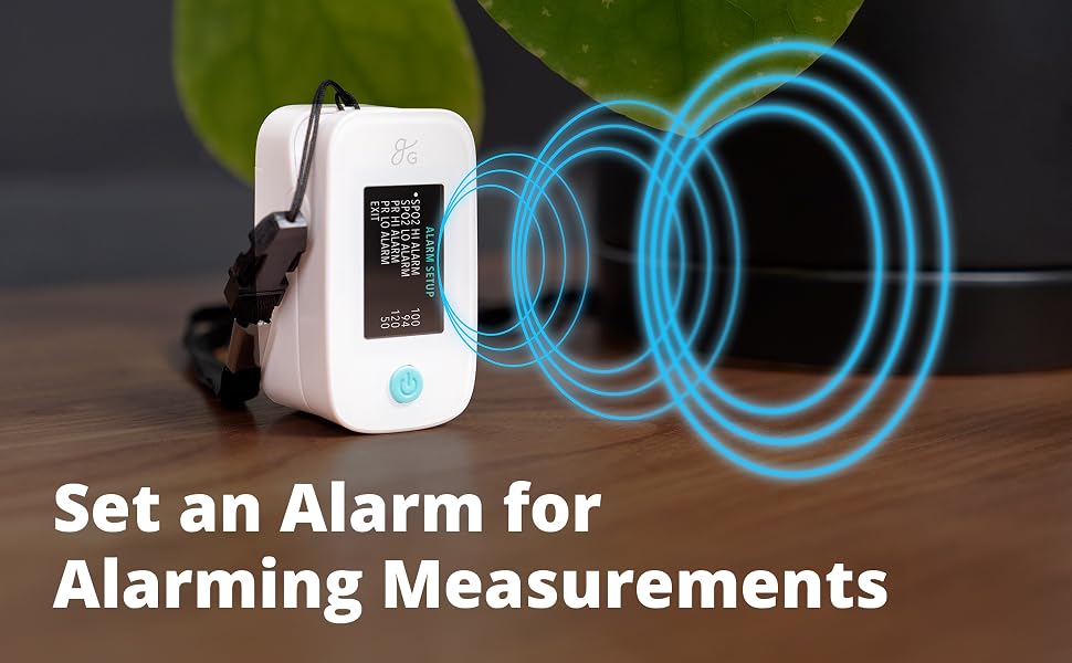 Set alarms for low SpO2 with this FDA-approved finger pulse oximeter medical grade
