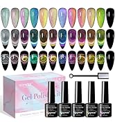 SUPWEE 9D Cat Eye Gel Nail Polish Set with Magnet - 12 Colors Magnetic Cateye Gel Polish Chameleo...