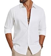 COOFANDY Men's Casual Button Down Shirts Long Sleeve Cotton Beach Wedding Shirt Summer Linen Shir...