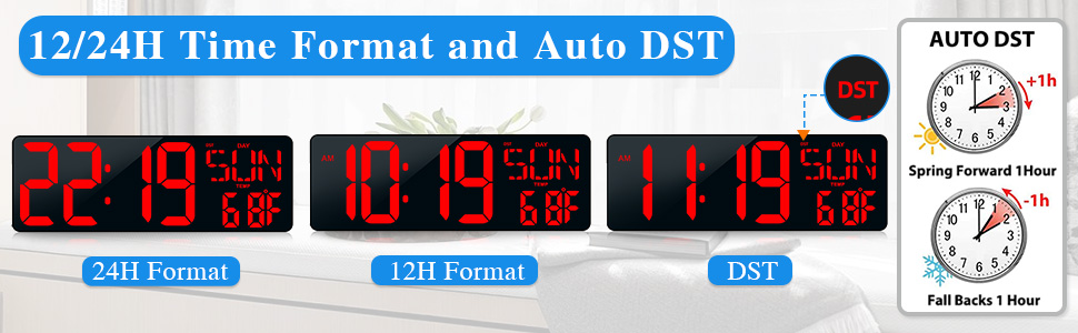16.5" Large LED Digital Wall Clock with Remote Control and Auto-Adjustable Brightness