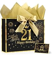 YoungTree 21st Birthday Gift Bag with Tissue Papers and 1 Greeting Card Ribbon,Portable Paper Gif...