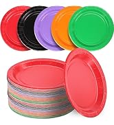 Amcrate Disposable Paper Plates, 6 3/4 Inches Paper Dessert Plates, Colorful Disposable Plates fo...