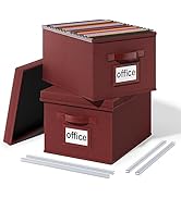 Huolewa Upgraded File Organizer Boxes Set of 2, File Boxes with Lids, Linen Hanging File Organize...