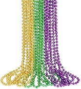 12 PCS Mardi Gras Beads, 33'' Metallic Gold Green Purple Mardi Gras Beads Necklaces Mardi Gras Ne...