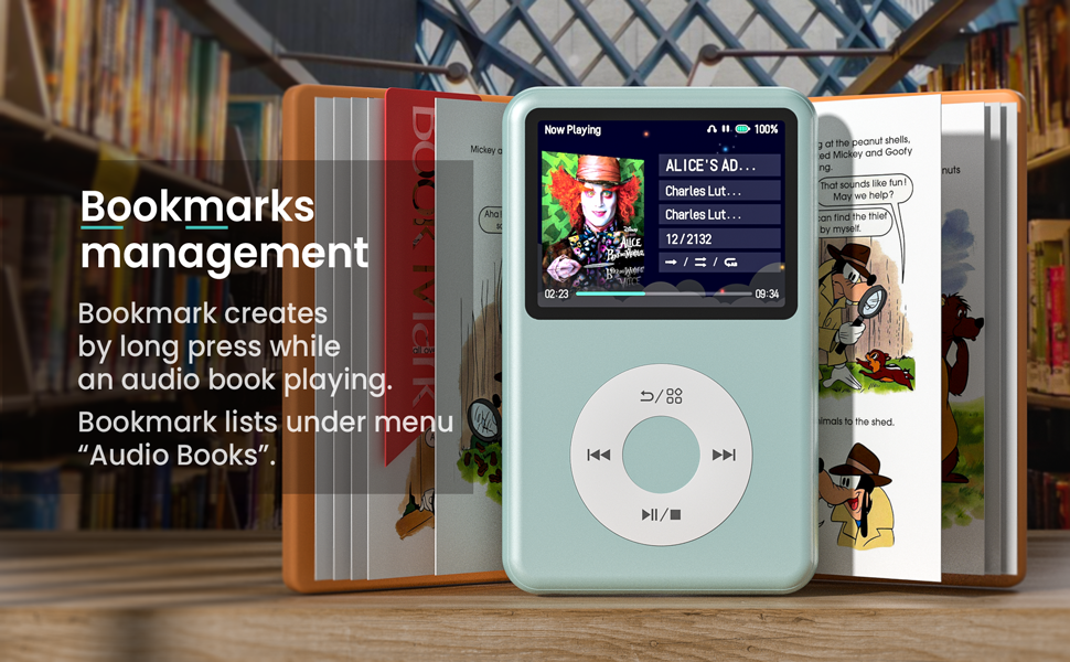 digital music player with bookmarks a-b repeat built-in speaker mp3 mp4