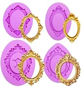 Infovox Oval Baroque Frame Silicone Fondant Molds, 4Pcs Ornate Vintage Oval Photo Frame & Rococo ...