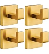 Fenas Towel Hooks for Bathrooms Robe Hook Coat Hook 4 Pack Brushed Gold Stainless Steel Heavy Dut...