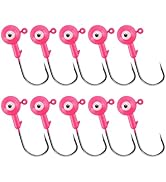 Alwonder 10-Pack Round Fishing Jig Heads, Bass Ball Jigs Hooks 3D Eyes High Carbon Steel 1/8-1/2O...