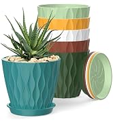 SQKH 4 Inch Plant Pots, 6 Pack Indoor Flower Pots, Planters with Drainage Holes and Trays for Orc...