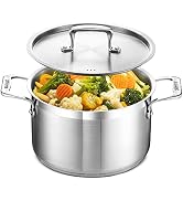 Stainless Steel Stockpot with Lid 5 Quart, Durable 18/8 Stainless Steel, Impact-Bonded Base for E...