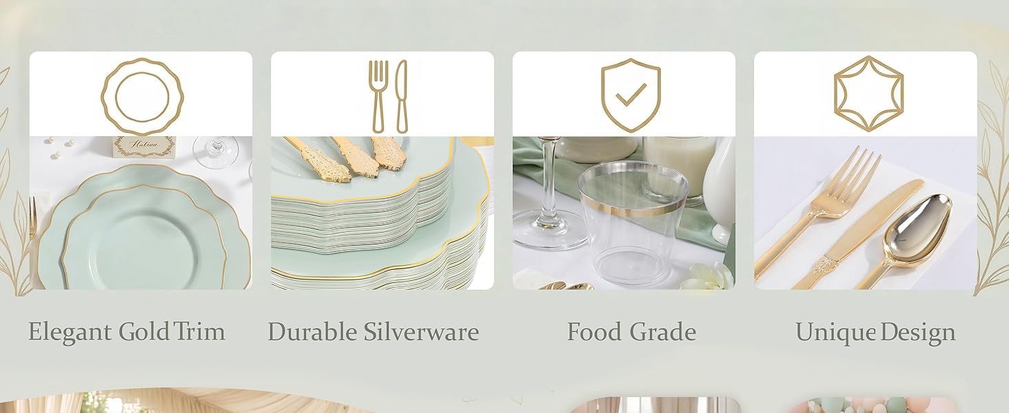 sage green plastic plates