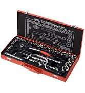 MAXPOWER 32PCS 1/2" Drive Socket Wrench Set - Industrial Grade Metric Socket Set with Quick Relea...