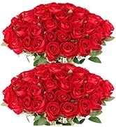 60 Pcs Artificial Roses Bulk Velvet Silk Roses Red Rose Flowers for Wedding Centerpieces Bridal B...