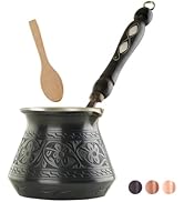 BCS 12 Oz Copper Turkish Greek Arabic Coffee Pot with Wooden Handle (4 servings) Cezve Ibrik Brik...