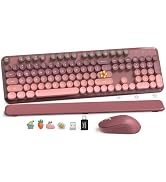 Wireless Keyboard and Mouse Combo, Round Keycaps, Full-Size Retro Typewriter Keyboard with Magnet...