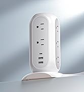 Tower Power Strip Flat Plug with 11 Outlets 3 USB (1 USB C), TESSAN Surge Protector Tower 1625W/1...