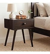 AV CONNECT Calma Solid Wood Nightstand with 1-Drawer, Acacia Wood Bedside Table, Mid Century Mode...