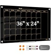 Glass Calendar Dry Erase Board for Wall, TANKEE 36x24 Inches Black Magnetic Glass Whiteboard, Lar...