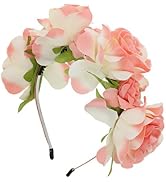 Motique Accessories Flower Wreath Headband with Large and Small Roses - Peach