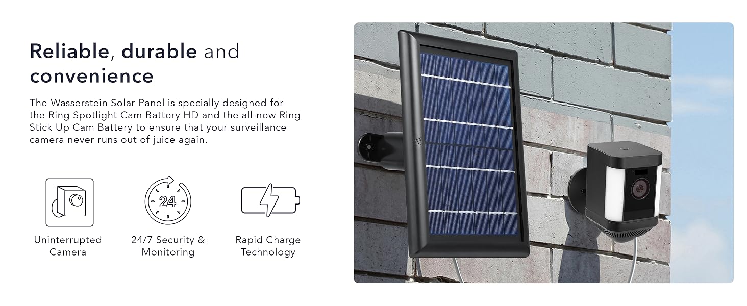 Wasserstein Solar Panel is specially designed for the Ring Spotlight Cam Battery HD