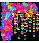 120 Pieces Neon Glow in the Dark Birthday Party Decorations Supplies Glow Party Neon Balloon Garl...