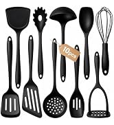 Thickened Silicone Cooking Utensils Set, 10Pcs Nonstick Kitchen Utensil Set with Solid Handle, He...