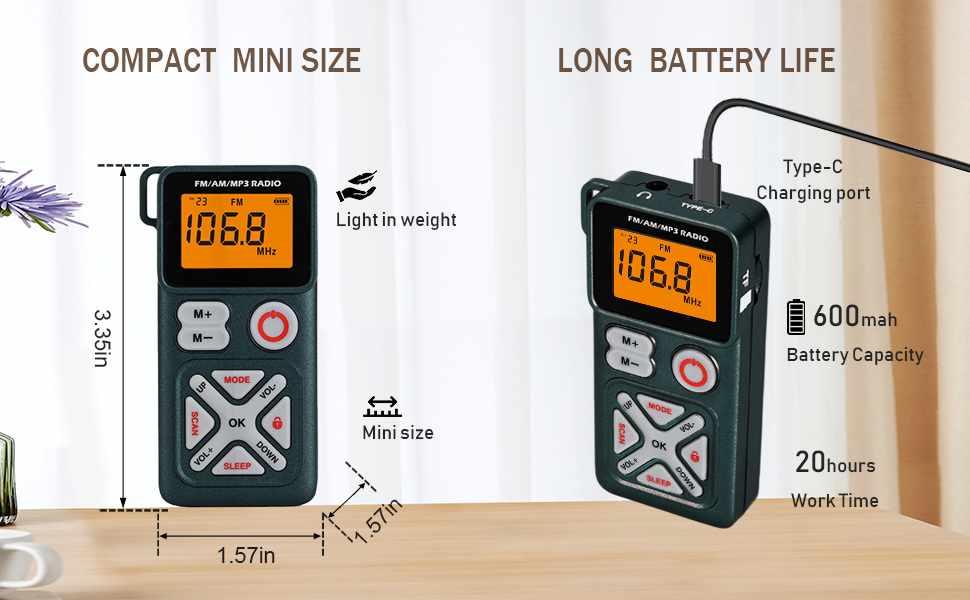 600mAh Rechargeable AM FM Transistor Radio with Excellent Reception