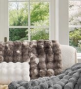BEDELITE Faux Fur Cream Throw Blanket, Soft Cozy Plush Bubble Blanket for Couch Sofa Bedroom Livi...