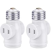 DiCUNO UL Listed E26 to 2 Polarized Outlet Socket Adapter, Standard (Medium) E26 Base Light Bulb ...