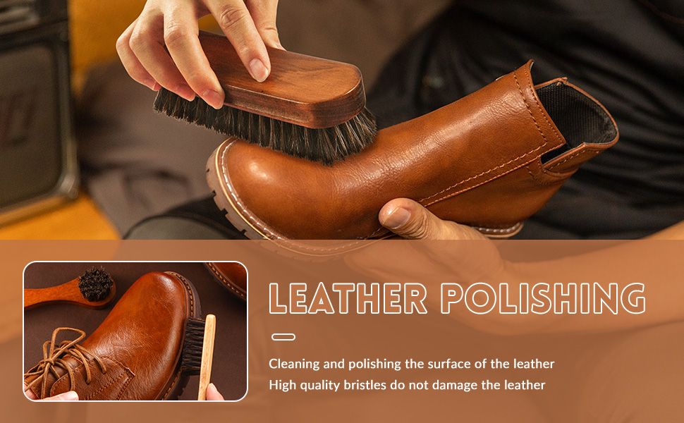 Horsehair Shoe Brush Kit Cleaning Leather Shoes Boots Care Brush Suede Cleaning Brush