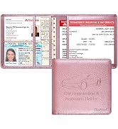 Techion Car Insurance and Registration Holder, 5.5 x 5 Inch PU Leather Vehicle Glove Box Organize...