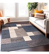 Rugshop Contemporary Blue Boxes Design Non-Slip Area Rug 5' x 7' - Trendy Geometric Pattern