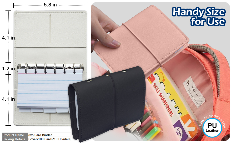 3x5 Lined Index Cards with Ring Binder Holder and Dividers 100 Ruled Note Cards Kit Set for Studying