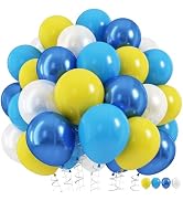 Blue and Yellow Balloons Set, 60Pcs 12 Inch Lemon Yellow Pastel Baby Sky Metallic Blue White Late...