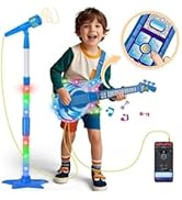 Kids Guitar and Microphone Set, Toy Guitar with Adjustable Volume and Strap, Microphone with Stan...