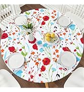 Smiry Round Picnic Tablecloth, Waterproof Elastic Fitted Table Covers for 45" - 56" Tables, Wipea...