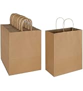 Oikss 100 Pack 10x5x13 Plain Natural Brown Kraft Paper Bags with Handles Bulk for Birthday Party ...