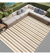 PureCozy Outdoor Waterproof Patio Rug 9x12 Plastic Straw Reversible Outside Brown Colorful Stripe...