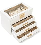 AKOZLIN 4-Tier Jewelry Box with Clear Glass Lid Functional Leather Jewelry Storage Organizer Case...