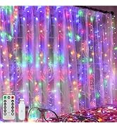 Ollny Curtain Lights 200LED 6.6x6.6ft, USB Multicolor Christmas Curtain Lights with Remote 8 Mode...