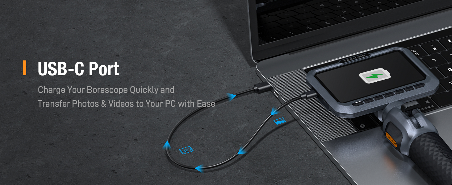 2-Way Articulating Borescope with USB C Charging Cable Type C Data Cable