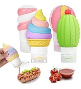WXOIEOD 4 Pieces Leakproof Silicone Squeeze Bottle, Salad Dressing Container Ice Cream Cactus Pop...