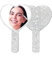Frinnovan Large Rhinestone Handheld Mirror Heart Bling Glitter Cosmetic Dazzling Portable Hand Mi...